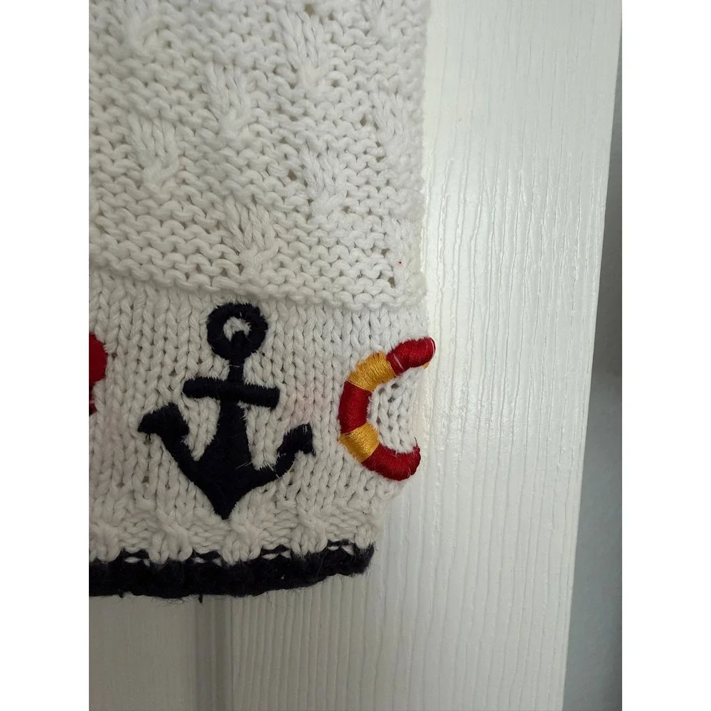 Marisa Christina Petite Nautical Hand Knit Sweater‎ Vest White Ramie Cotton Vtg